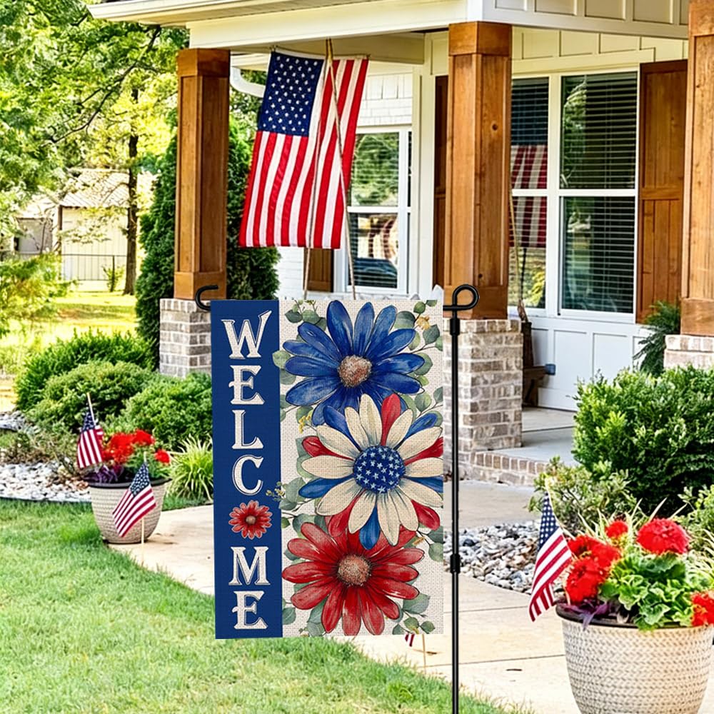 ARGOOFG watercolor daisies close-up shows vibrant red, white, blue petals.