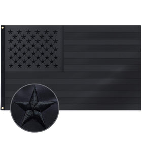 Aria all-black American flag 3x5ft with embroidered stars for durable outdoor display.