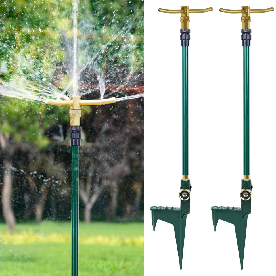 ARICOR 2-pack 3-arm sprinkler attached to hose delivers efficient irrigation