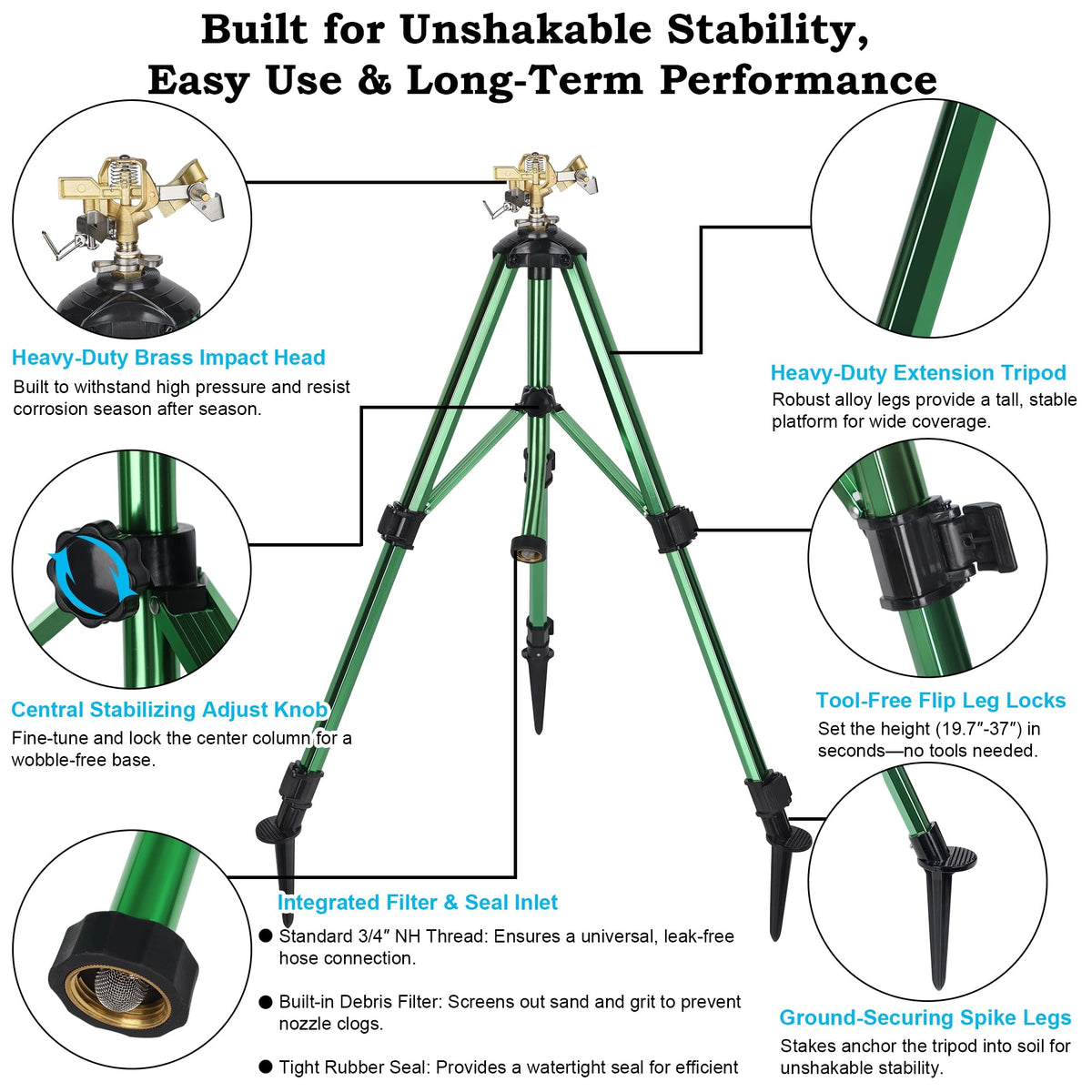 ARICOR 360-degree brass sprinkler head with adjustable arc