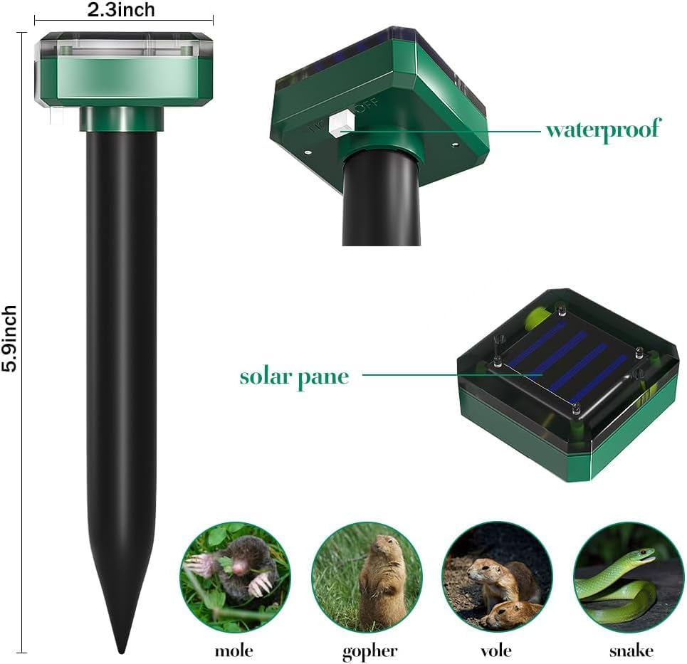 Ariie Mole Repellent device being installed in ground to protect garden beds.