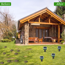 Ariie Mole Repellent yard setup demonstrates easy outdoor deployment.