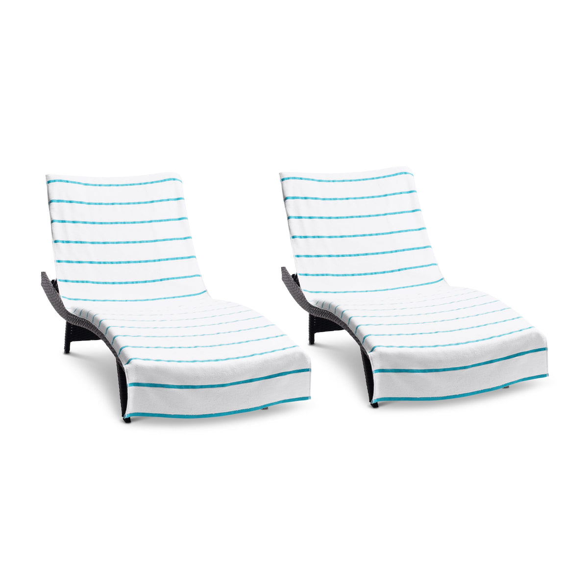 Arkwright Las Rayas chaise cover pocket closeup highlights the convenient towel pocket.