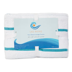 Arkwright Las Rayas striped cover keeps towels neatly in place after sun.