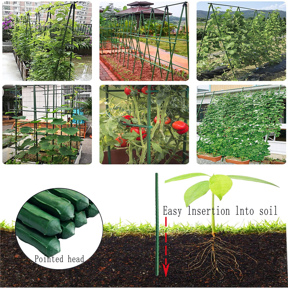 Arlai garden stakes used to create a trellis in a vegetable bed