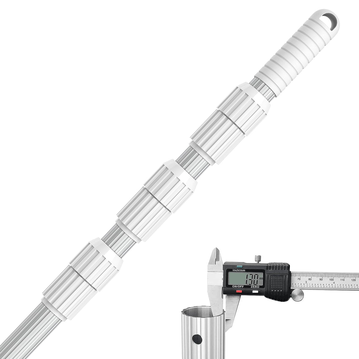 ARLBA telescopic pool pole extended to reach deep corners for thorough cleaning.