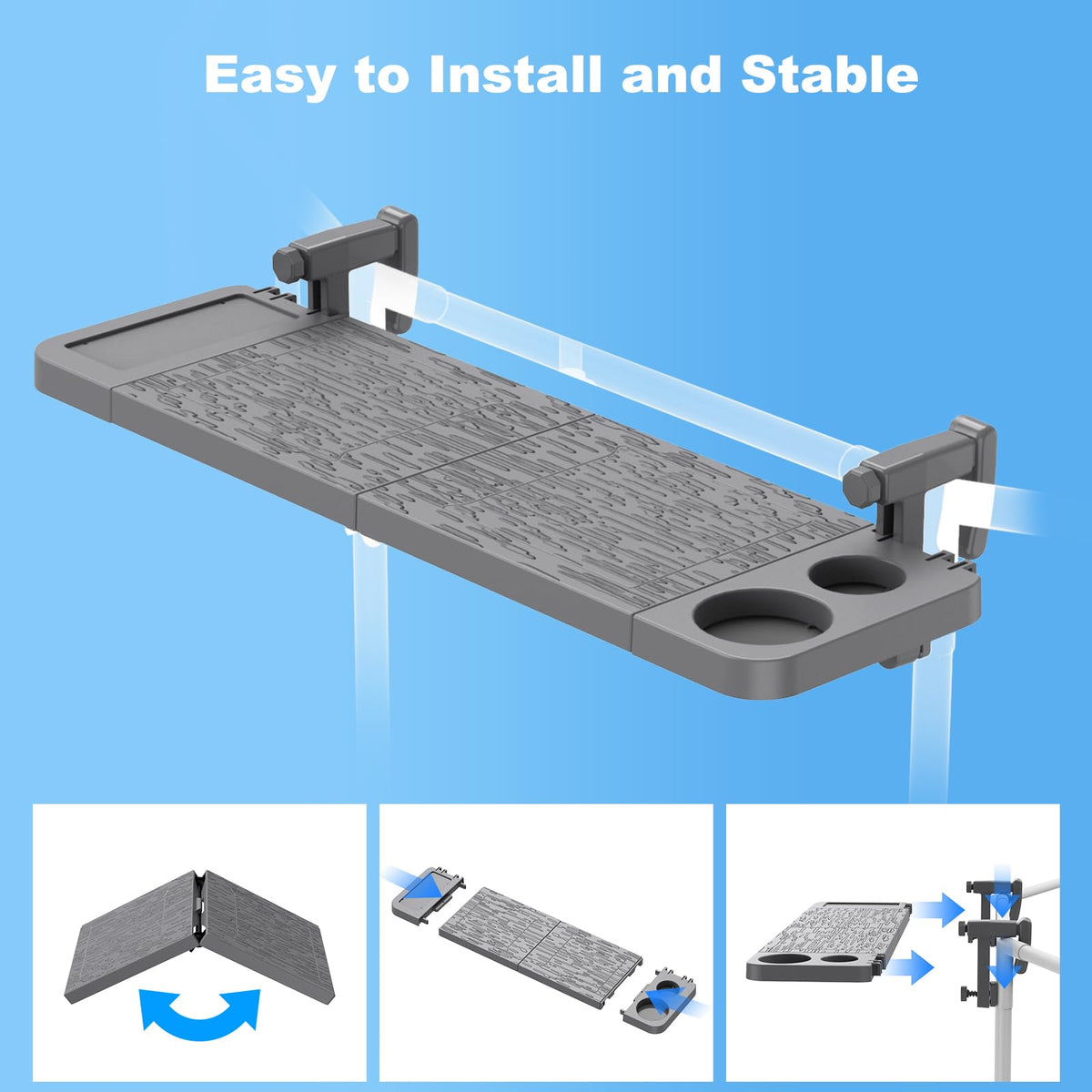 Arlierss Pool Bar non-slip clamping protects the rail while in use.