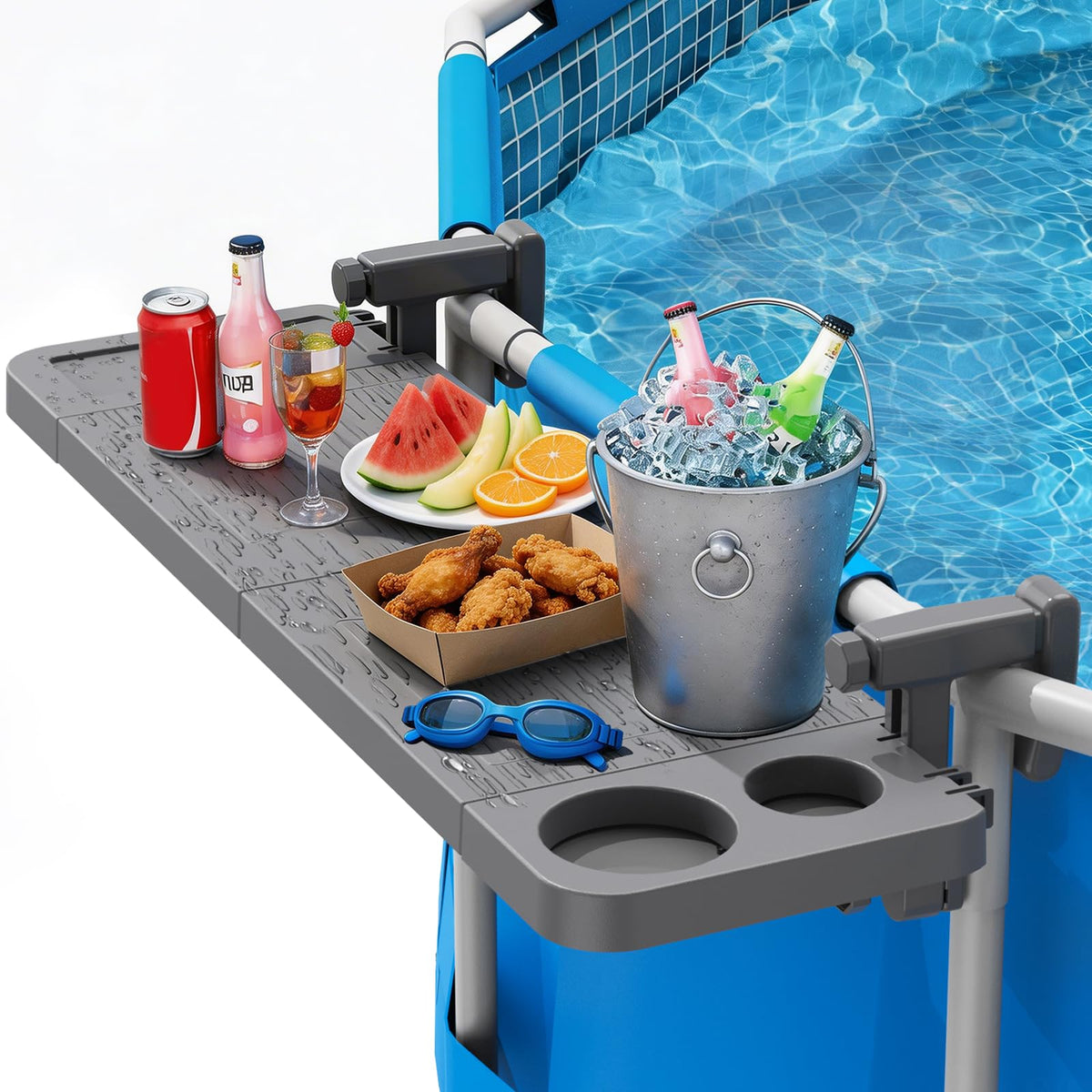 Arlierss Pool Bar top-rail clip enables quick, secure setup for round above-ground pools.