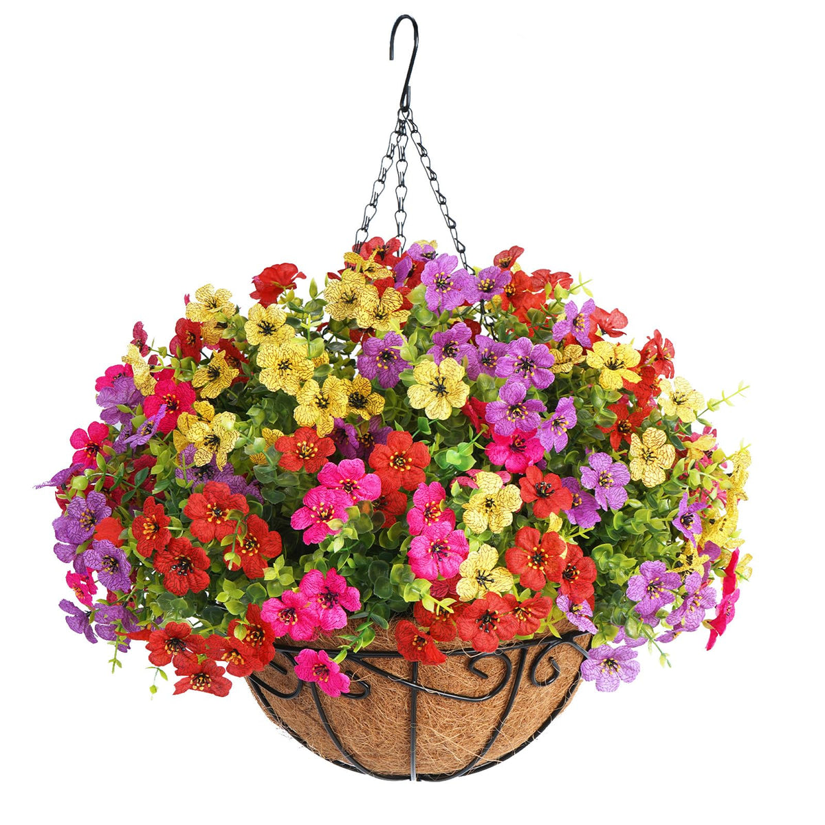 Arlinya artificial hanging flowers basket outdoors — lush, maintenance-free display
