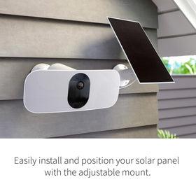 Arlo Solar Panel Charger White mounted installation shows easy outdoor setup with adjustable mount