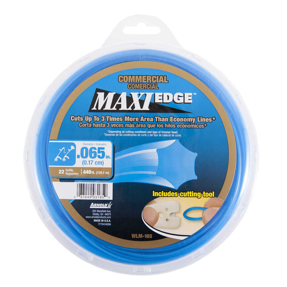 Arnold WLM-165 Maxi-Edge blue line spool for wide cutting coverage.