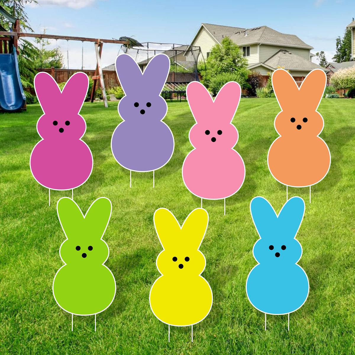 Arosche Easter yard sign with Peeps design for outdoor welcome decor.