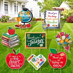 Arosche teacher appreciation yard sign with apple motif for outdoor school displays.