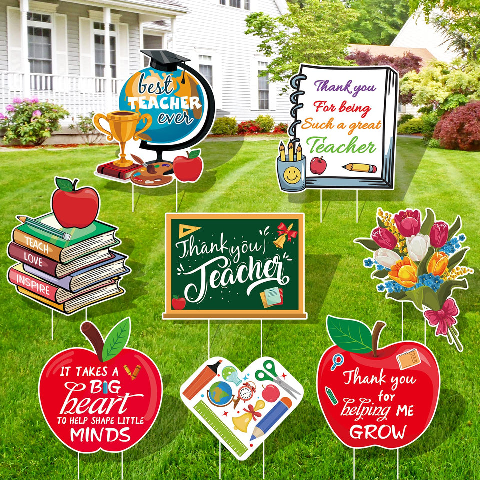 Arosche teacher appreciation yard sign with apple motif for outdoor school displays.