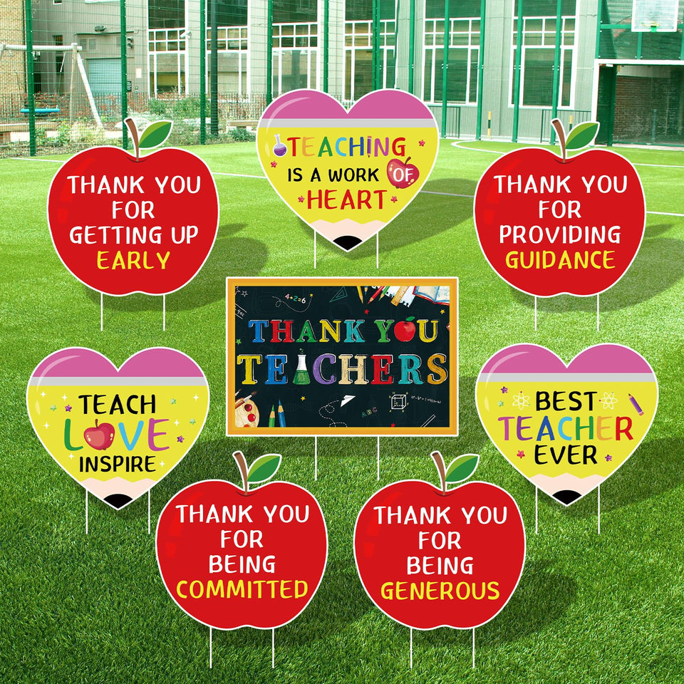 Arosche teacher appreciation yard signs set with stakes for quick outdoor display.