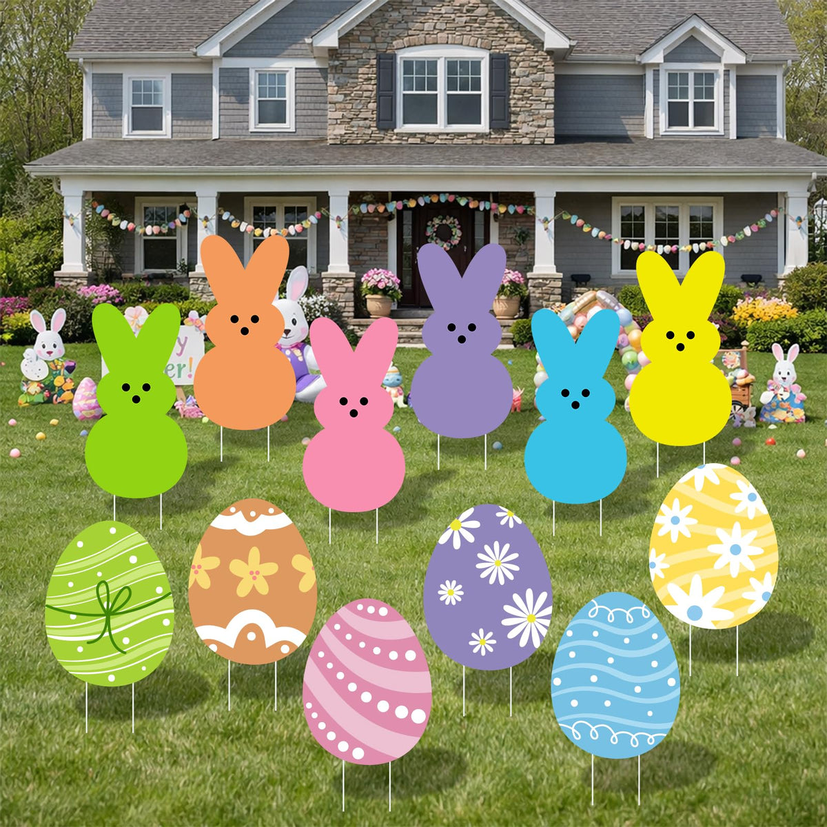 Arosche weatherproof Easter yard sign withstands wind and rain for lasting outdoor use.