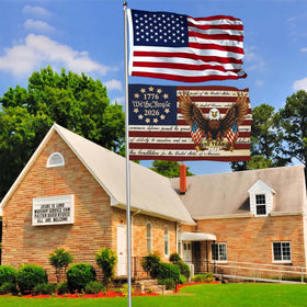 Aroxtms 3x5 banner enhances outdoor patriotic display and events.