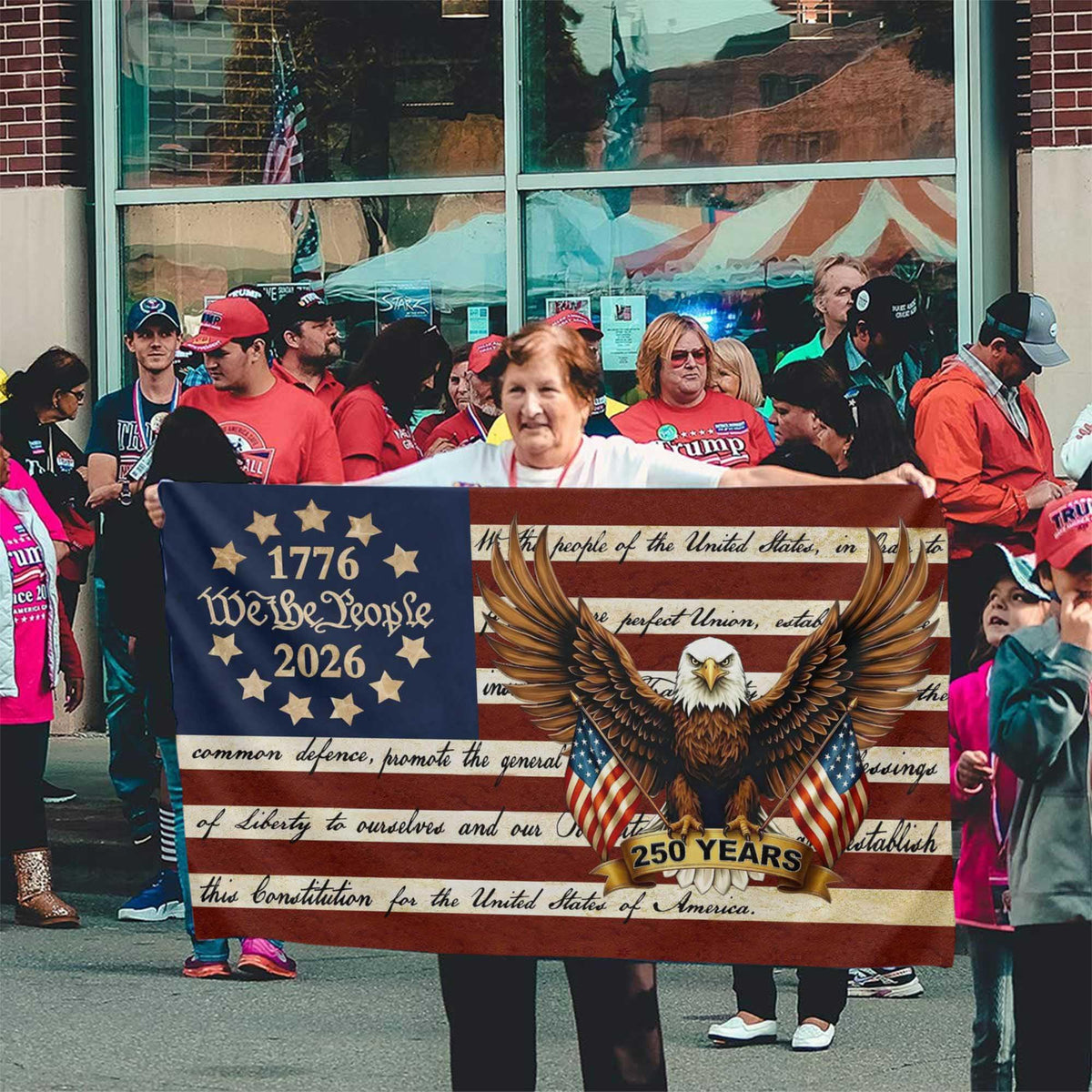 Aroxtms We the People flag suited for outdoor celebrations.