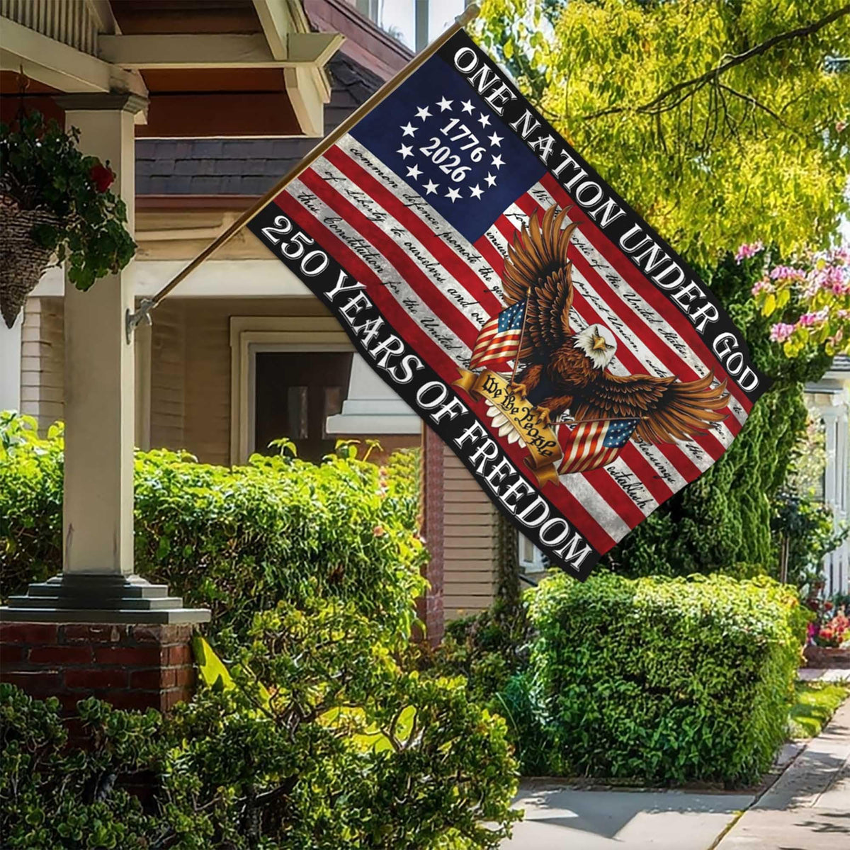 Aroxtms 3-ply flag for the 250th anniversary, built to withstand weather.