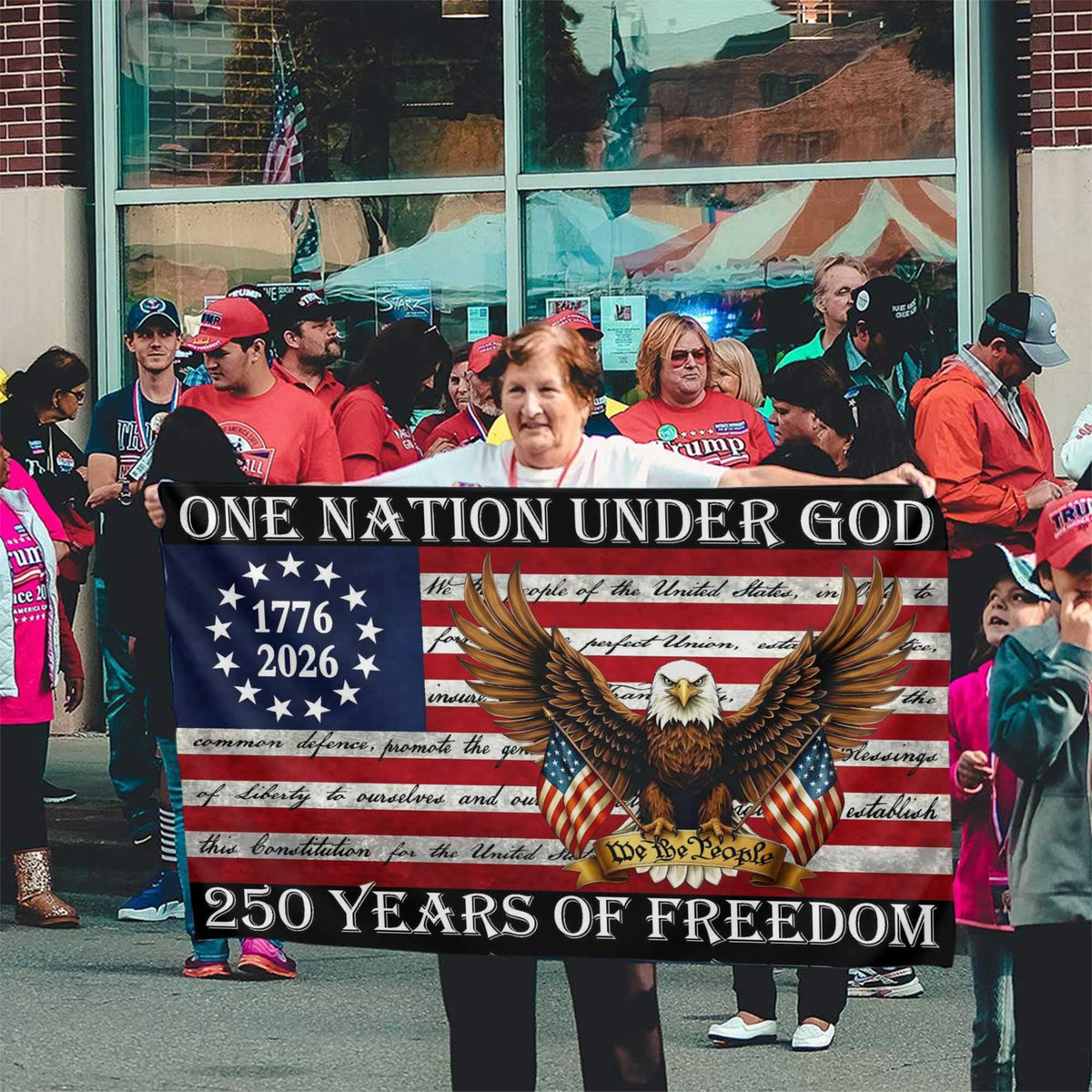 Aroxtms patriotic banner for welcoming guests at your front door.