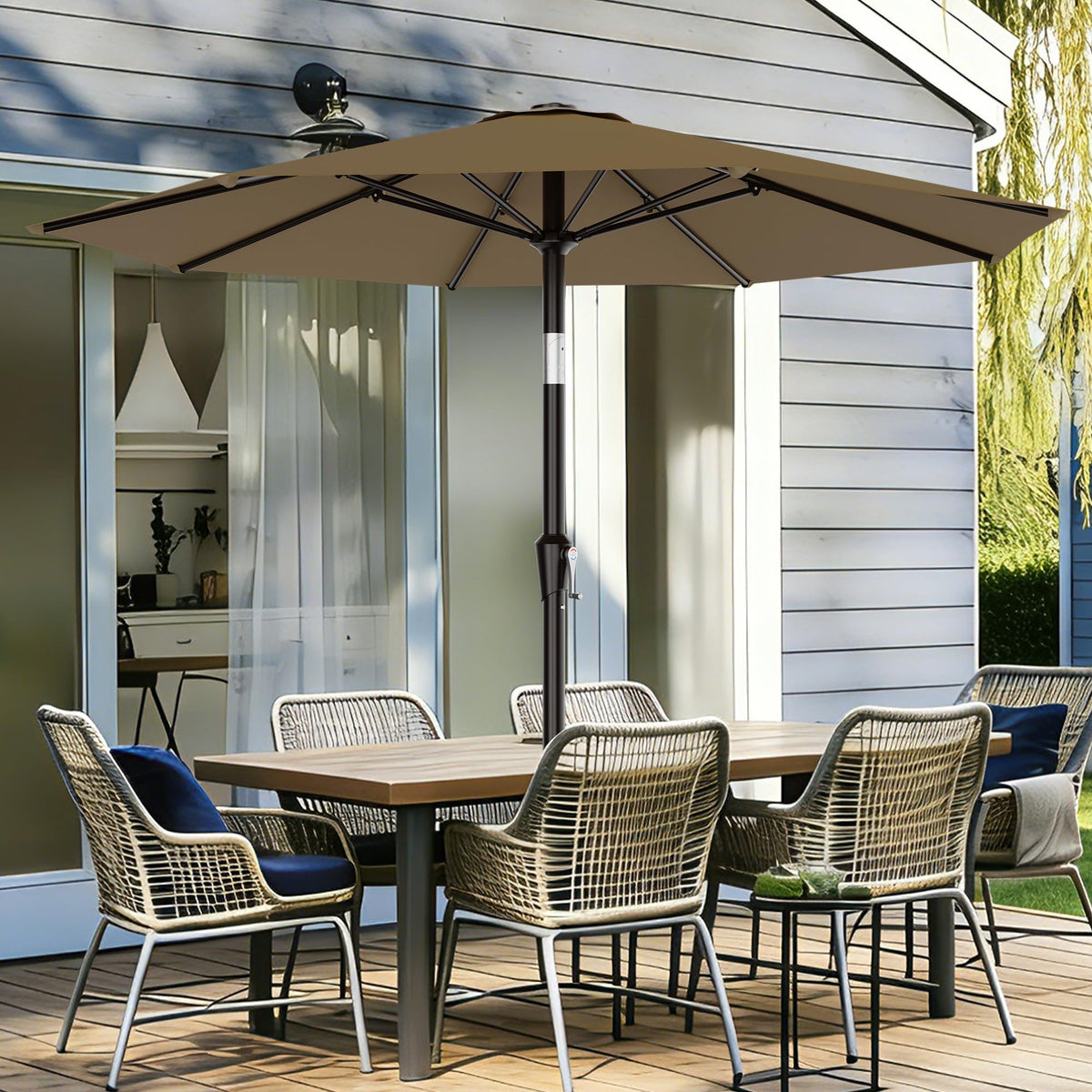 AreShark 8-rib umbrella frame provides durable outdoor support.