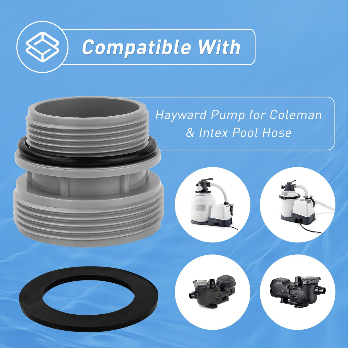 Drop-in replacement installation for Intex and Coleman hoses with ArrogantF adapters.