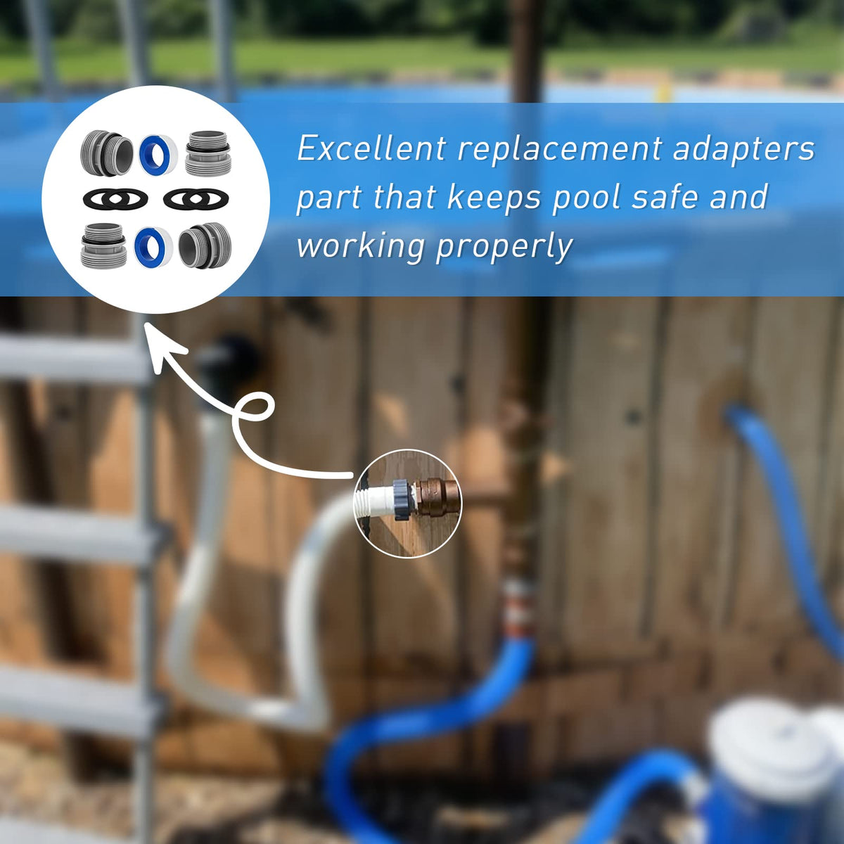 Pool hose connection example linking hoses to a sand filter system.