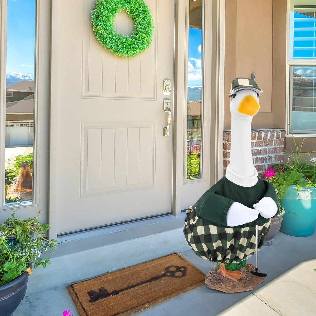 Arrowbash garden statue outfit creates a whimsical backyard focal point.