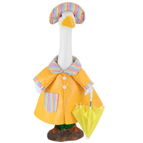 Arrowbash goose raincoat with umbrella on a 23-inch statue for outdoor decor