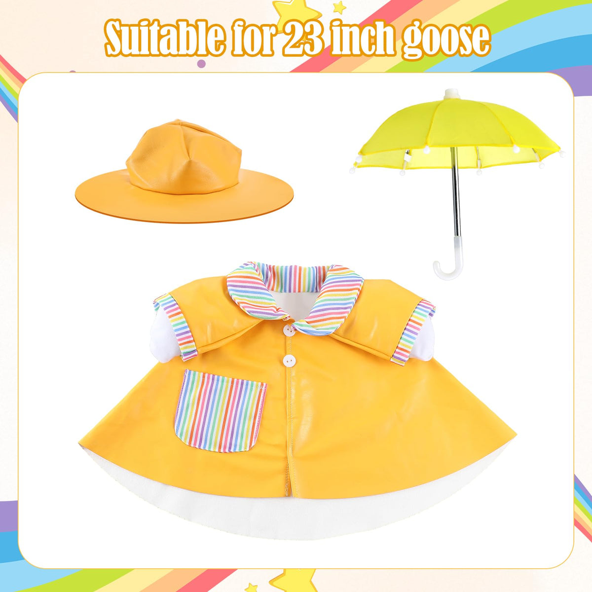 Arrowbash yellow raincoat on a 23-inch goose statue for sunny yard charm