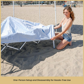 Arrowhead Outdoor sandbags anchor the canopy against breezes