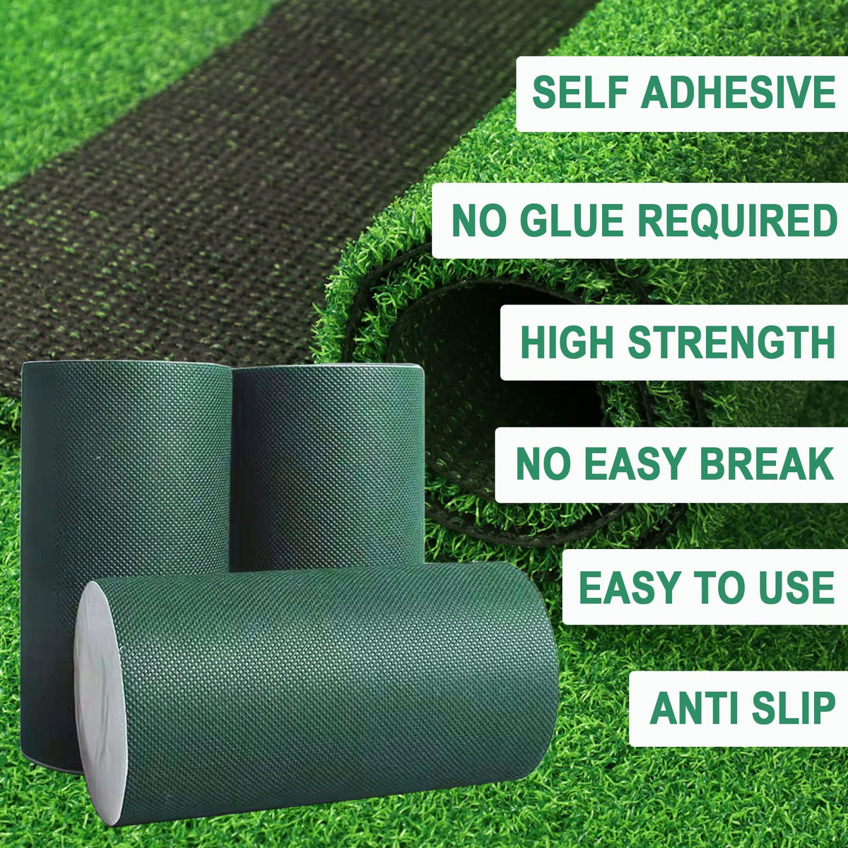 Back of artificial grass with ARRYNTHEON Turf Tape adhesive.