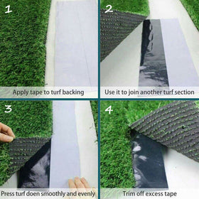 Residential lawn installation with ARRYNTHEON Turf Tape sealing seam.