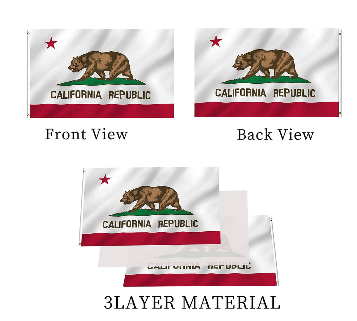 ARSOF California flag heavy-duty header with oxford fabric resists fraying.