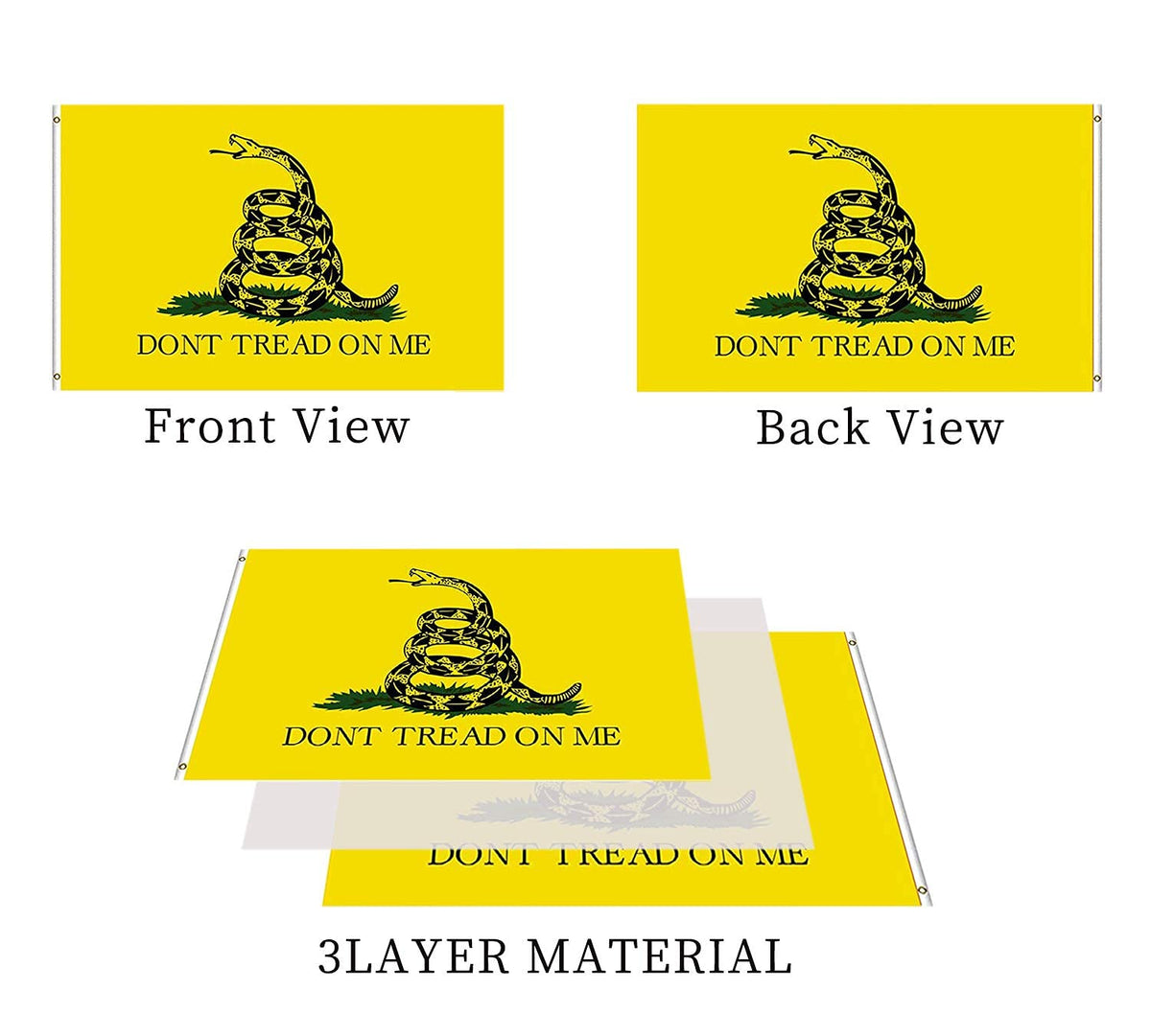 ARSOF Dont Tread On Me flag's heavy-duty header supports wind resistance on poles