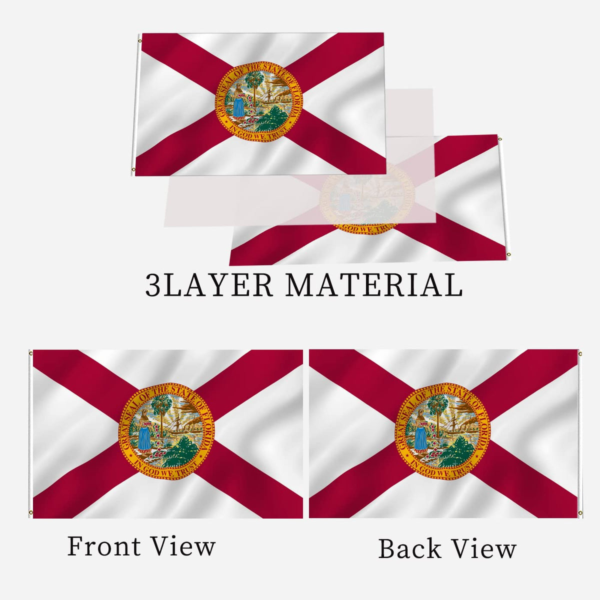 ARSOF Florida flag durable canvas header provides long-lasting hanging.