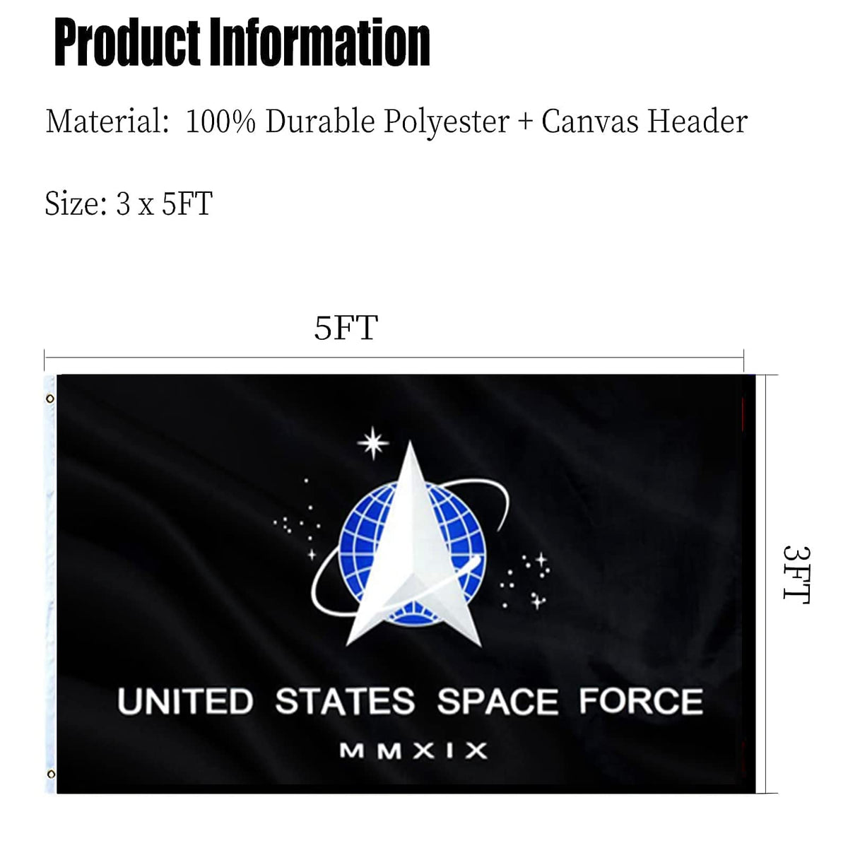 ARSOF Space Force flag uses fade-resistant ink for bright, lasting color.