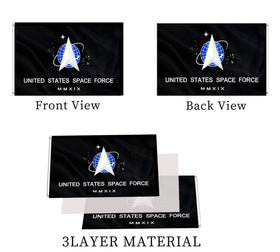 ARSOF Space Force flag heavy header supports windier outdoor conditions.
