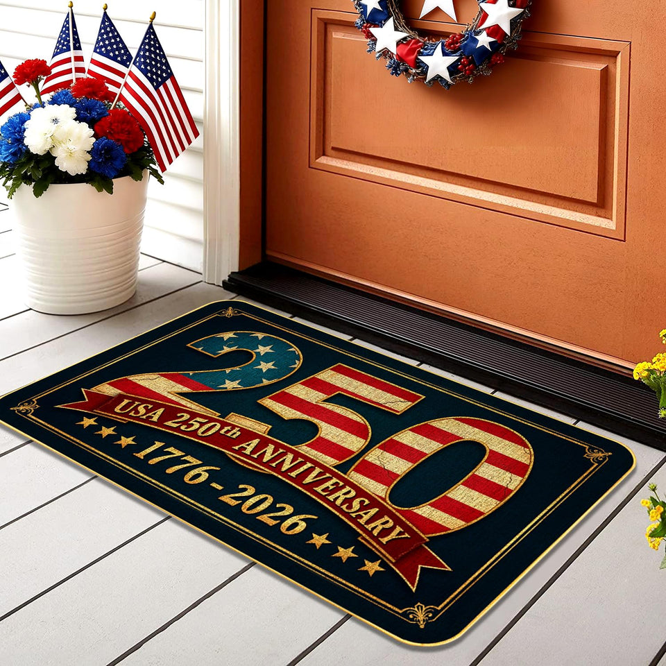 ARTDMT 250th birthday flag door mat adds patriotic flair to your entry.