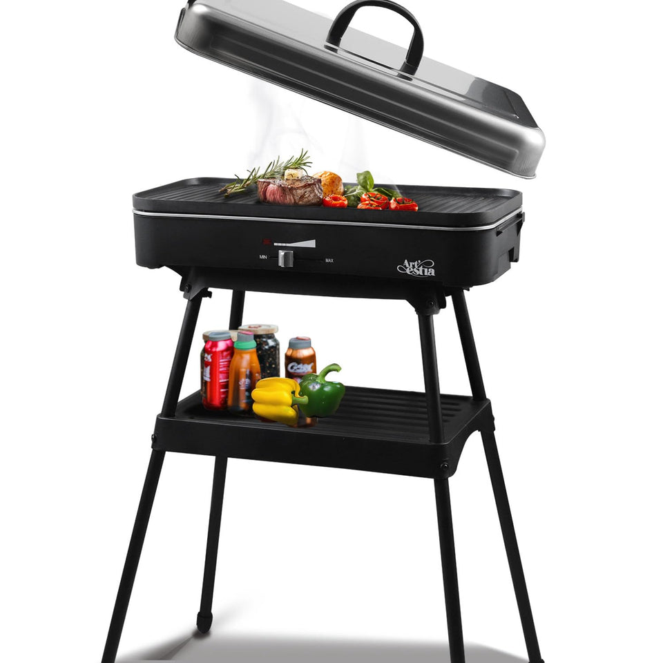 Artestia 1800W grill lid in view for precise heat and smoke-free cooking.