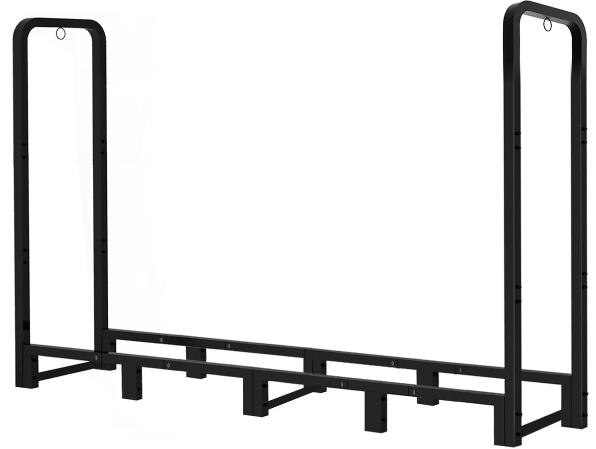 Artibear 8ft outdoor firewood rack front view highlights sturdy tubular steel construction.
