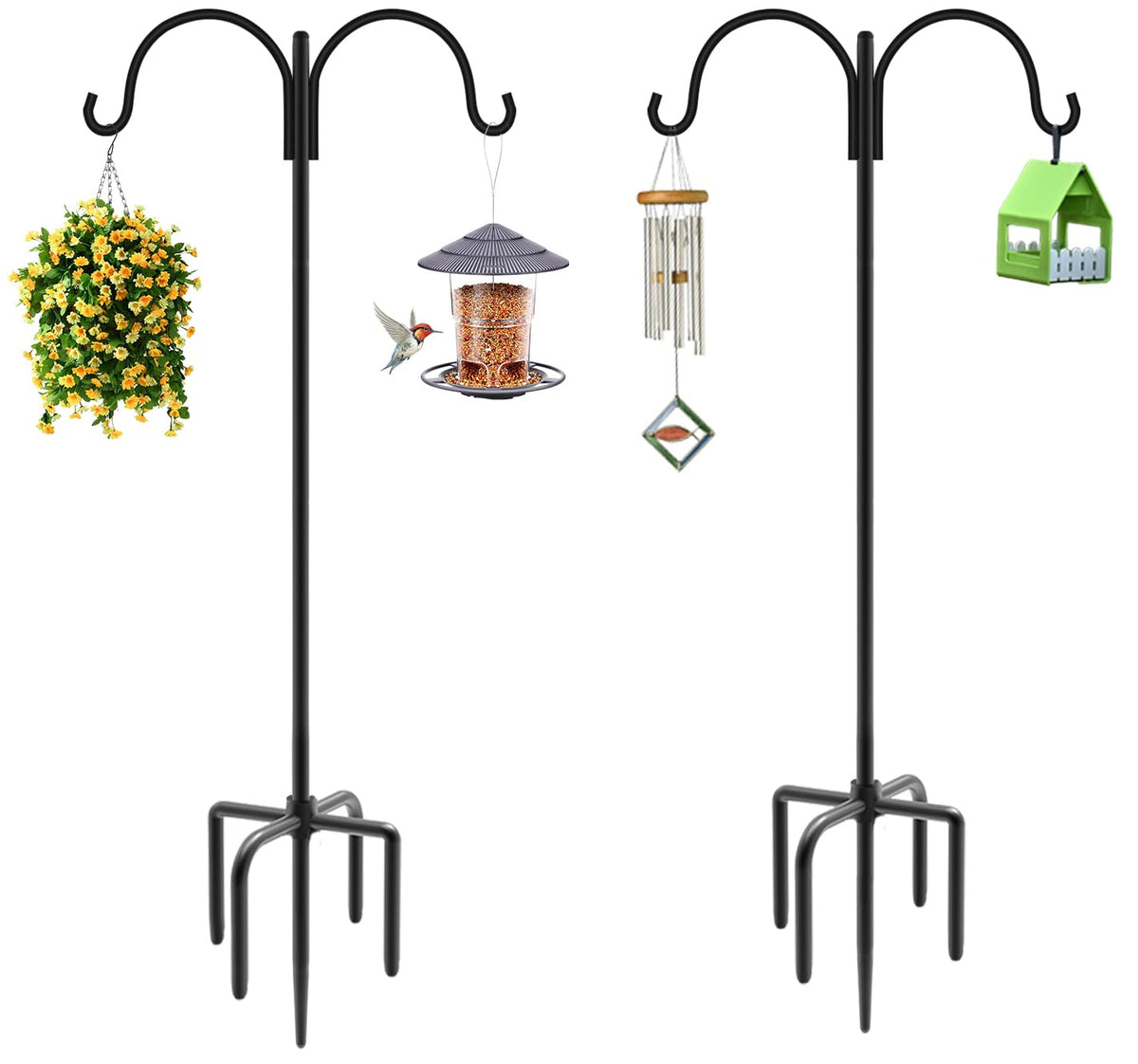 Artibear double shepherd hooks outdoors with 92-inch pole and 5-prong base for stable hanging.