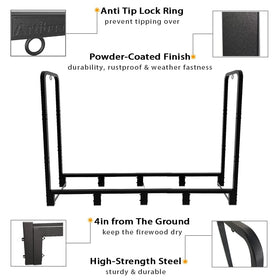 Artibear firewood rack tubular steel close-up emphasizes durable build and weather resistance.