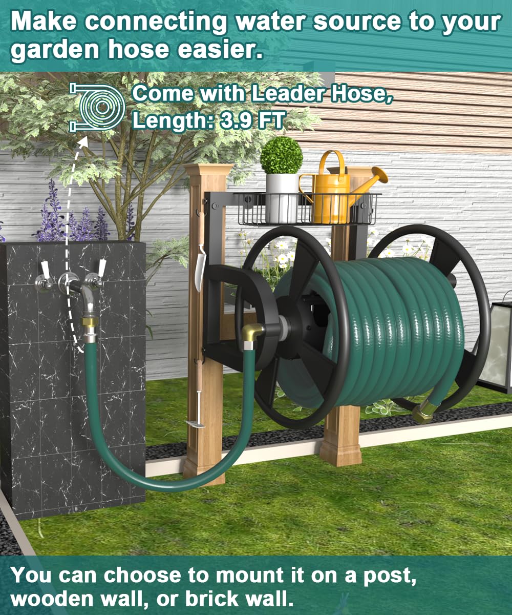 Artigarden brass connector and 3.9ft leader hose for quick water access.