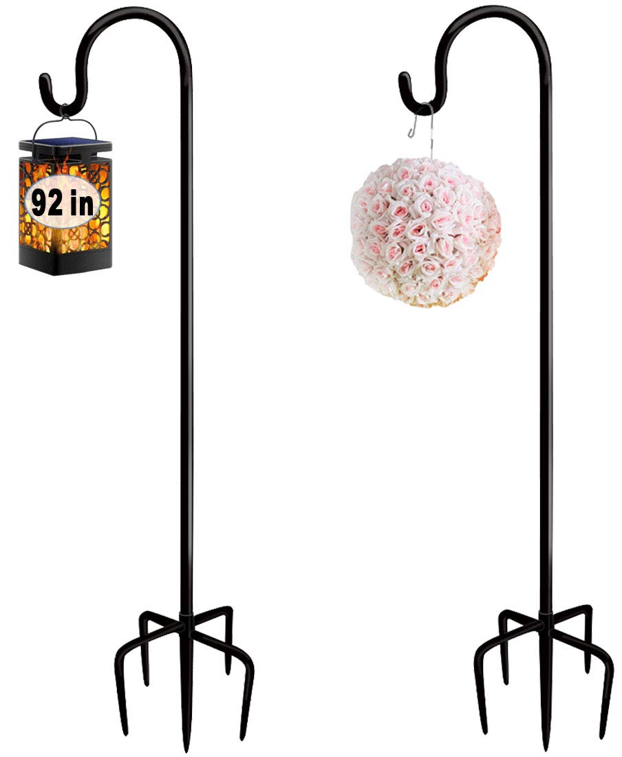 Artigarden 92inch outdoor shepherd hook with 5-prong base for sturdy garden displays.