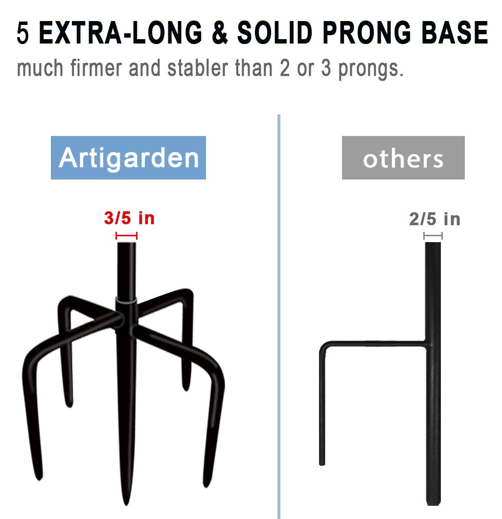Artigarden hook setup for bird feeders, lanterns, and solar lights.
