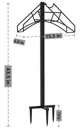 Artigarden hose holder stand in-use, supports long hoses neatly.