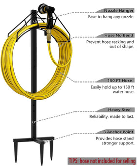 Artigarden hose holder stand, side view, compact storage keeps hoses off ground.