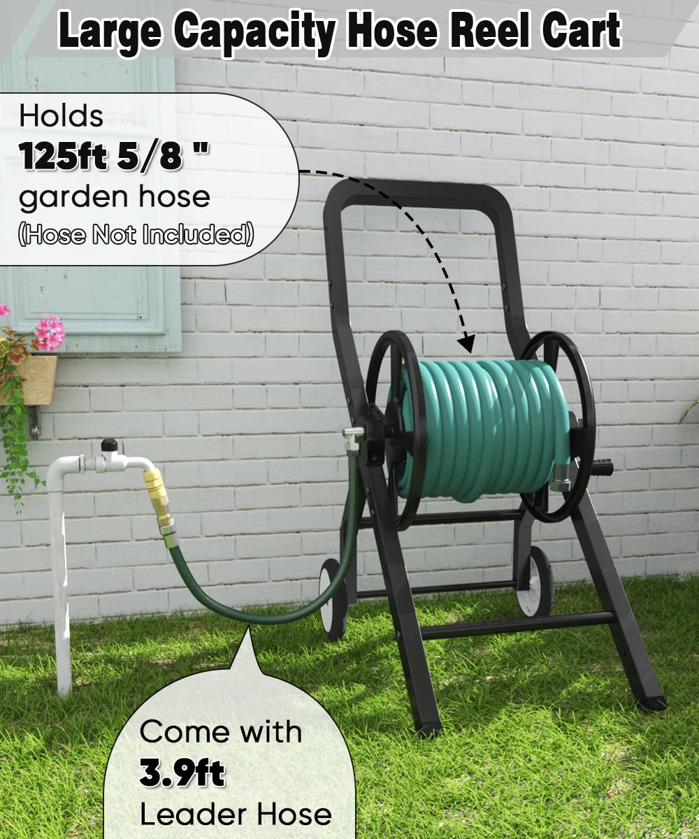 Artigarden hose reel cart in powder-coated steel finish for outdoor use