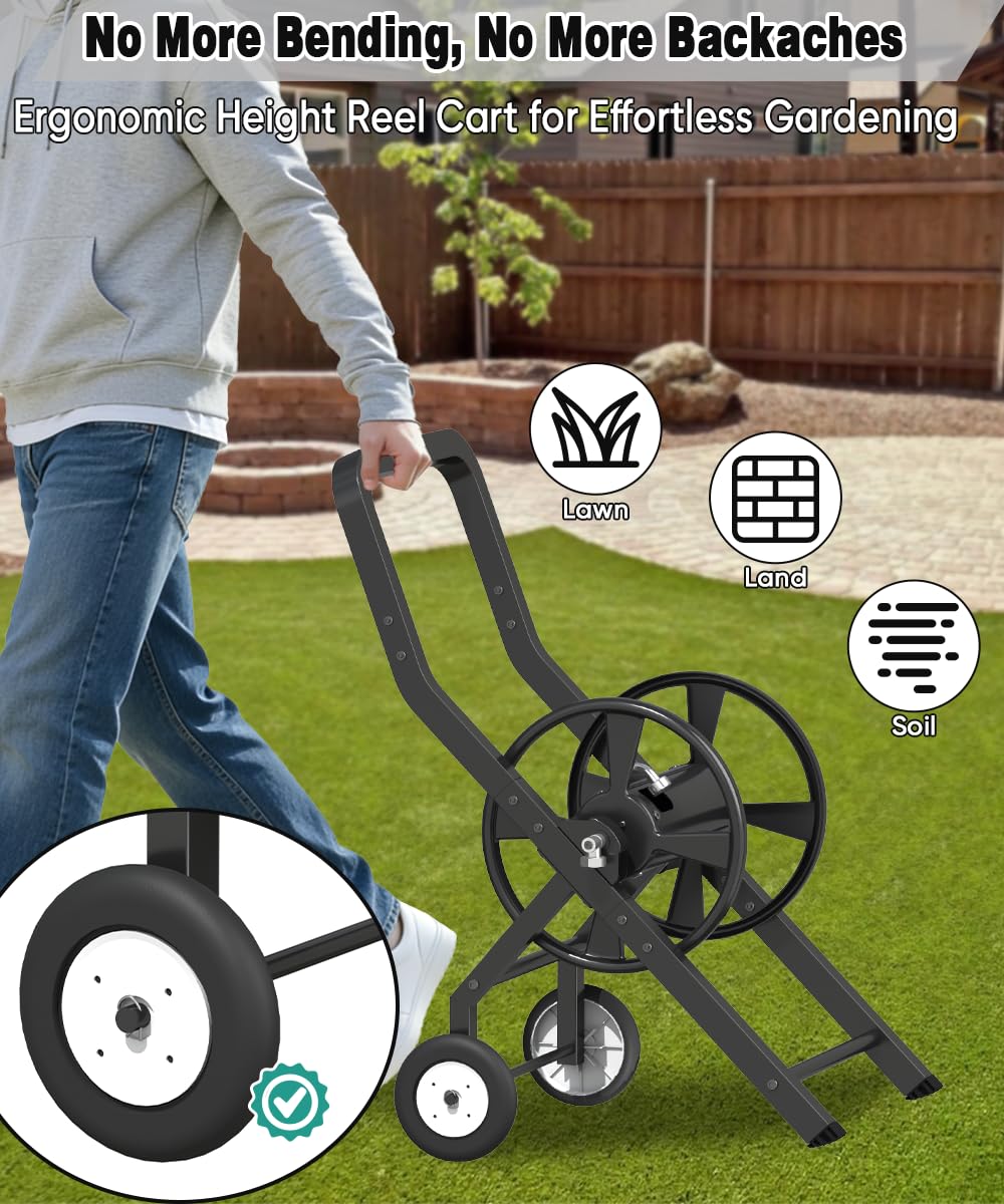 Artigarden hose reel cart with wheels for easy yard mobility